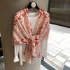 Elegant Temperament Flower Silk Scarf Women'S Summer Travel Sunscreen Shawl Ethnic Style Thin Cotton And Linen Scarf Oversized Yarn Scarf