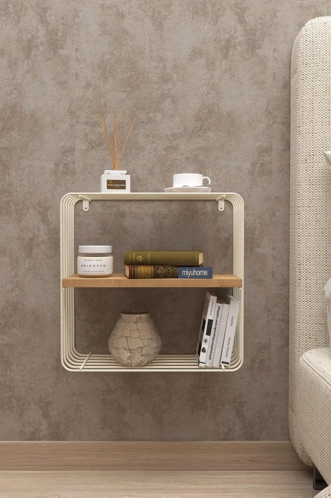 Modern Metal 3 Tiers Wall Shelf Decorative Bookcase with Wooden Shelf Metal Nightstand Home Storage and Organizer