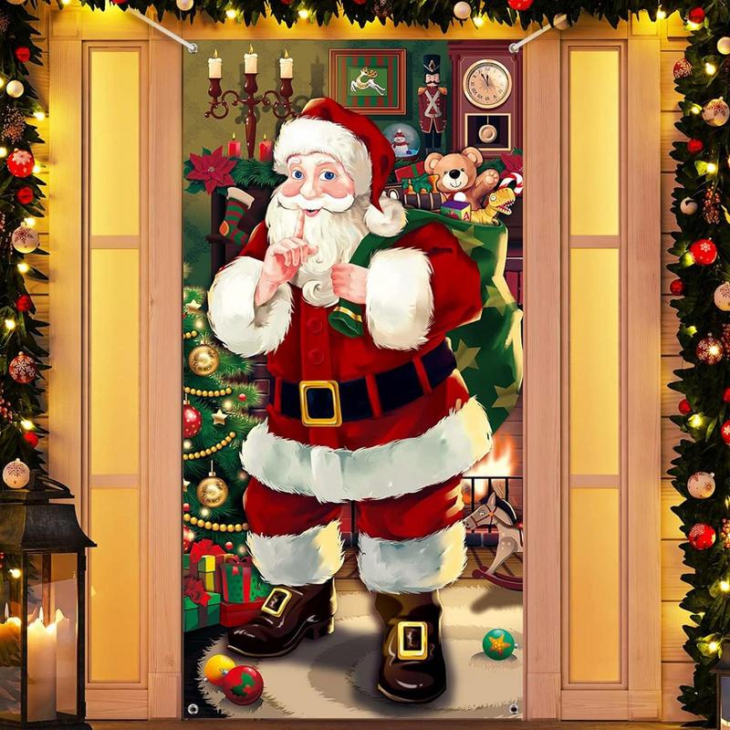 Christmas Door Decorations Santa Design Holiday Door Cover Holiday Background Decorations For Home Children's Room Kitchen Party