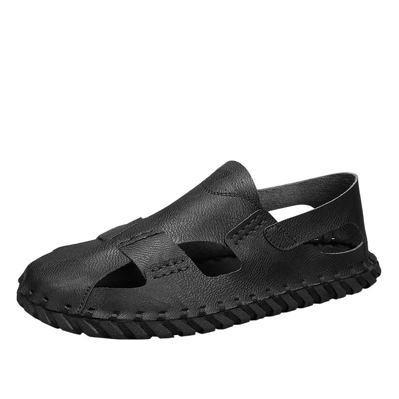 

Модные пляжные мужские сандалии для отдыха из натуральной кожи, гладиаторские римские мужские сандалии для вождения, мягкие сандалии для ходьбы по бездорожью 46 чёрный