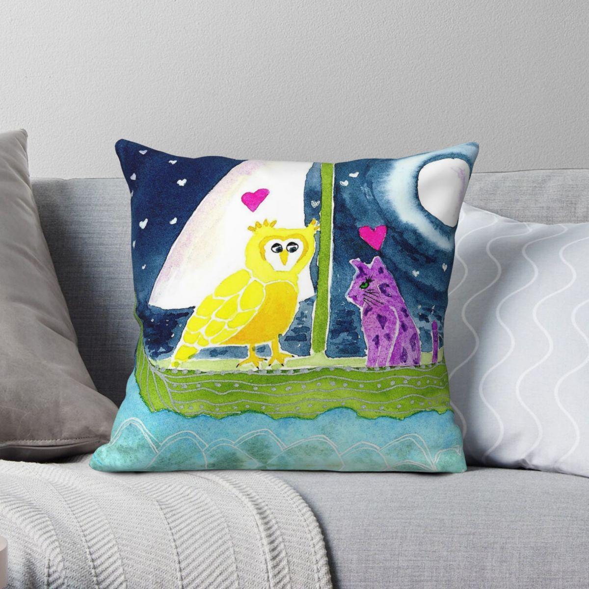 Lu Xika Chen Unisex The Owl And Pussycat Square Pillowcase Polyester Linen Velvet Creative Zip Decor Pillow Case Car Cushion Cover