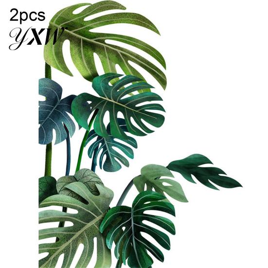 Wall Decal Sticker 2Pcs Self-adhesive Leaves PVC Tropical Plant Background Home Decor