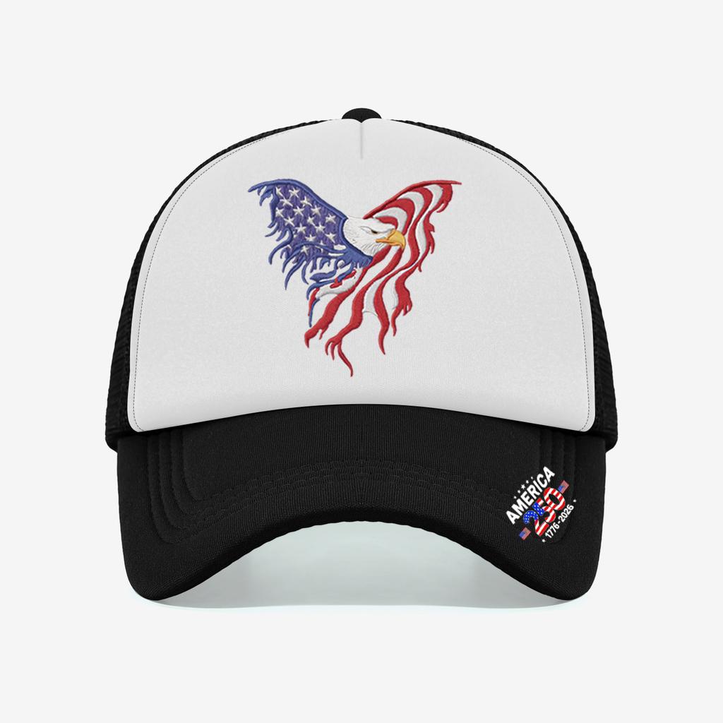 1PC Artistic 250th America Trucker Hat, Tassel Flag Eagle Print, Streetwear Cap for Patriotic Fans