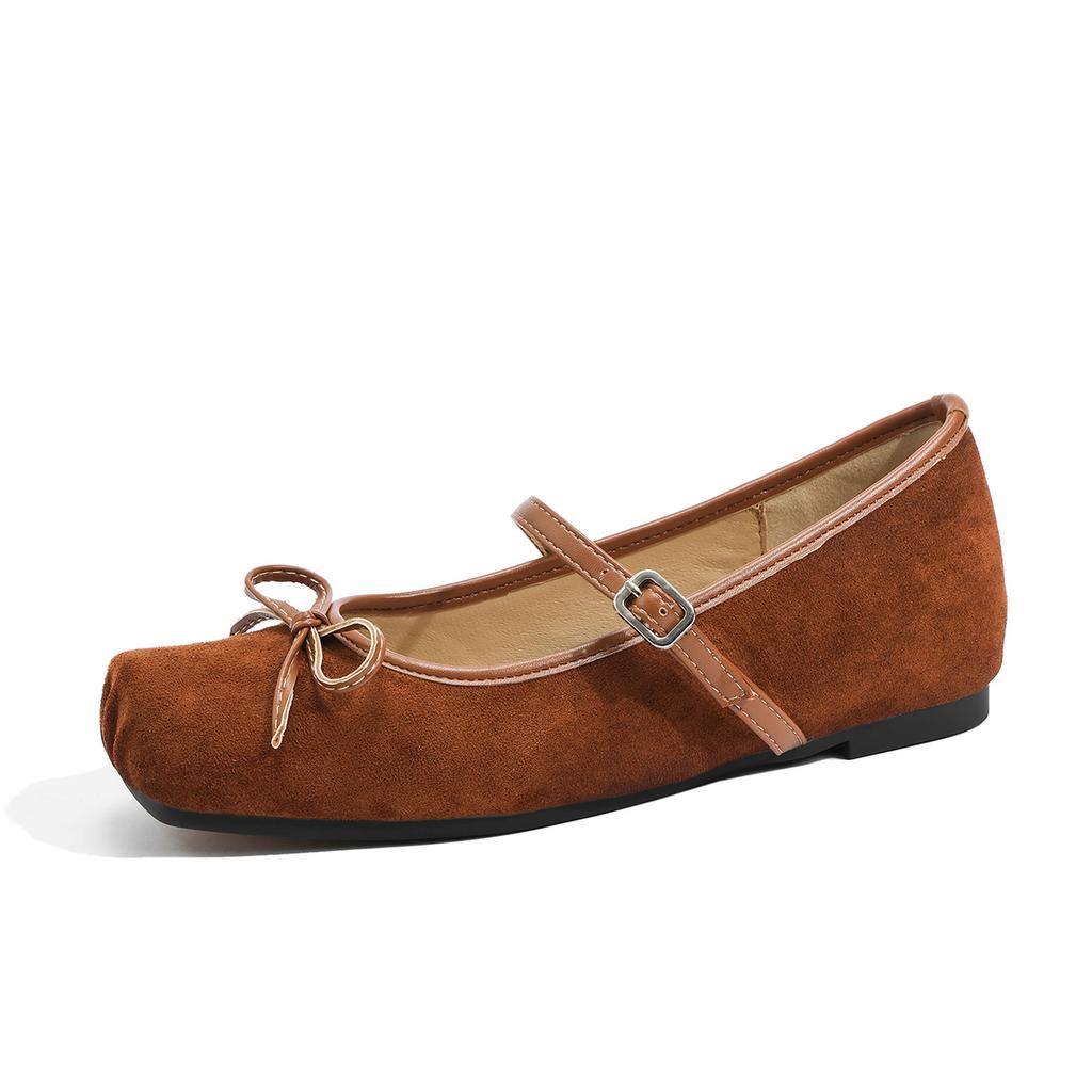 Ballet single shoes bow one-word buckle Mary Jane women's shoes 2025 autumn flat inner height increase shallow mouth shoes