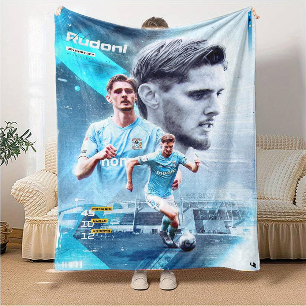 Coventry City Football Player Rudoni Portrait Collage Print Flannel Blanket Soft Warm Throw Blanket for Sofa Bed Living Room