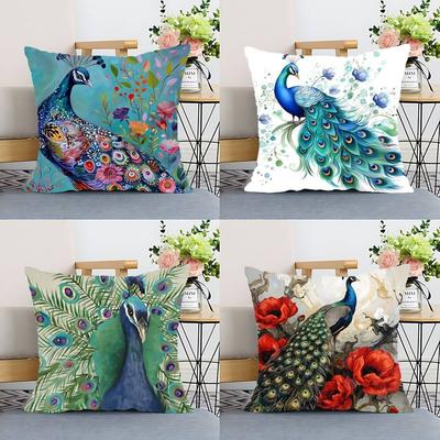 Nordic Style Oil Painting Peacock Pillow Case Cushion Cover Polyester Pillowcase Decorative Sofa Cushion Pillowcase Home Decor