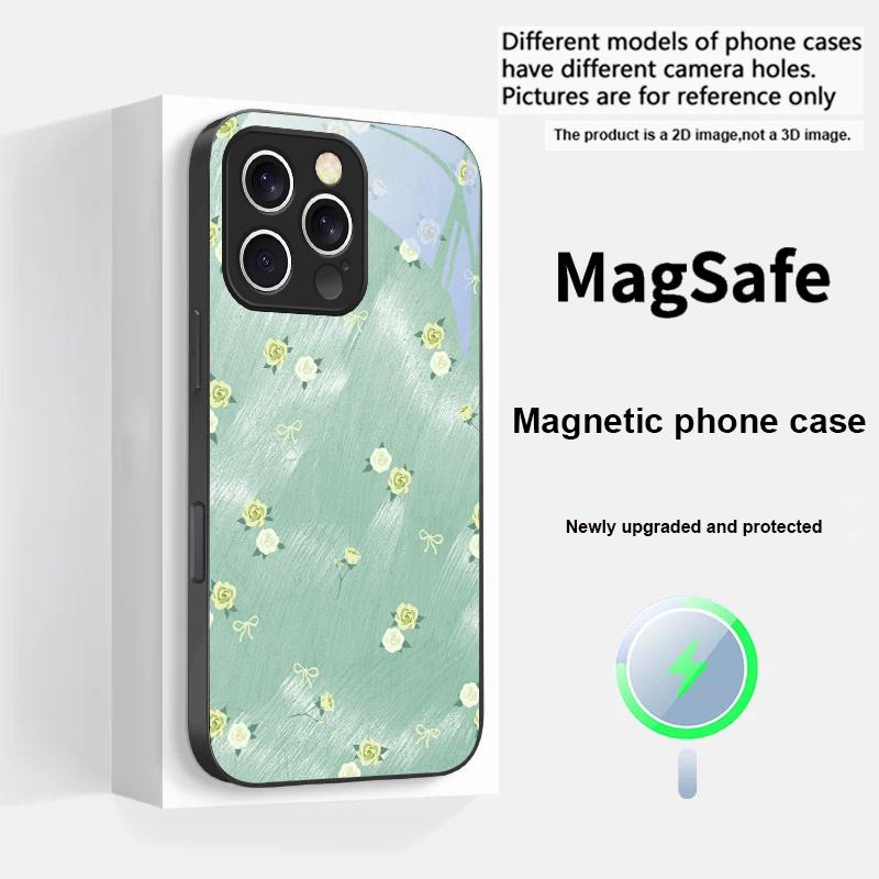 Gradient Yellow Rose For iPhone 17 Pro Max 16 E 15 14 13 Plus 12 mini 11 17 Air XR Xs Max 7 Plus Magsafe Glass Phone Case