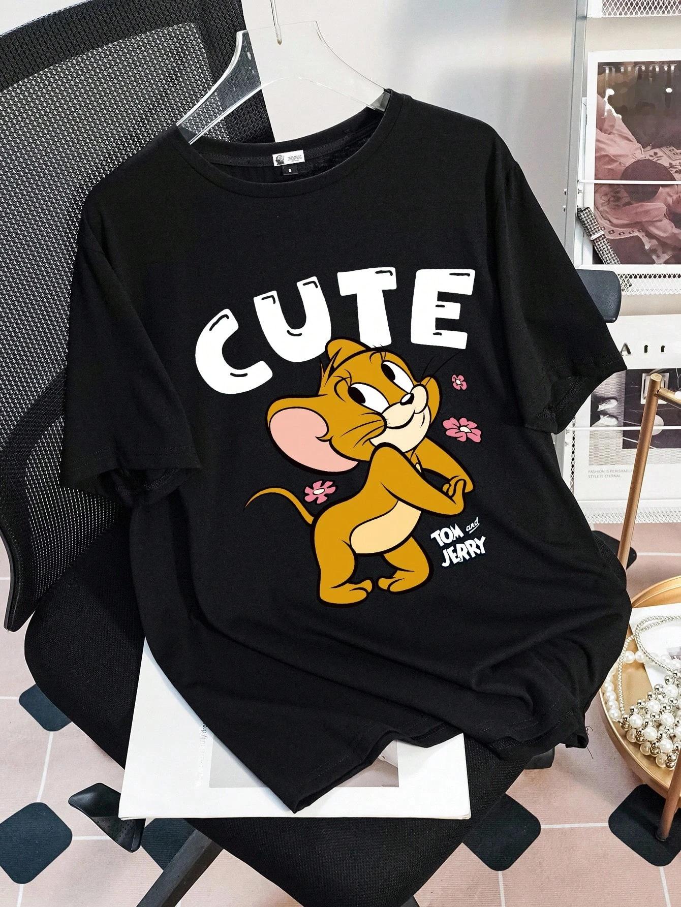 

2026 Summer Comic Form Tom and Jerry Image 100 Cotton Printed Oversize Casual Tshirt Adult Children Parentchild Top Homewear S