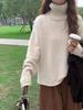 2025 Autumn/Winter European Style High-Neck 100% Pure Wool Rolled Edge Sweater for Women - Thick, Loose, and Cozy Base Layer.