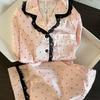 Fashion Polka Dot Lace Girls Pajamas Spring and Autumn Cardigan Lapel Double Long Two-piece Student Loungewear