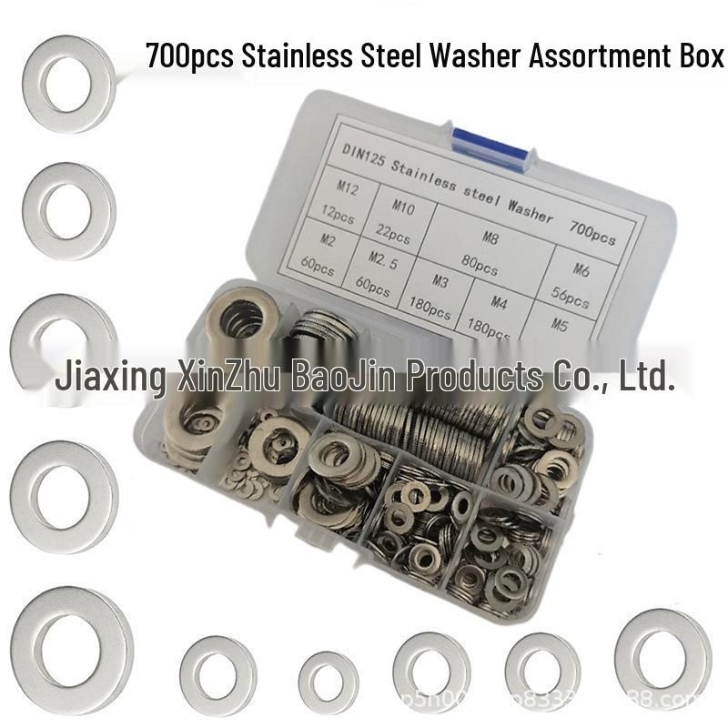 Stainless Steel Flat Washers M2-12, 700pcs/box Round Metal Combination Washers for Cross-Border Sales