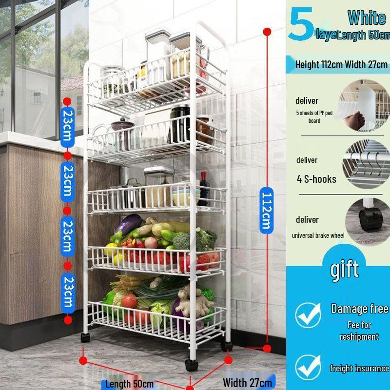 Movable Kitchen Vegetable Storage Rack with Wheels