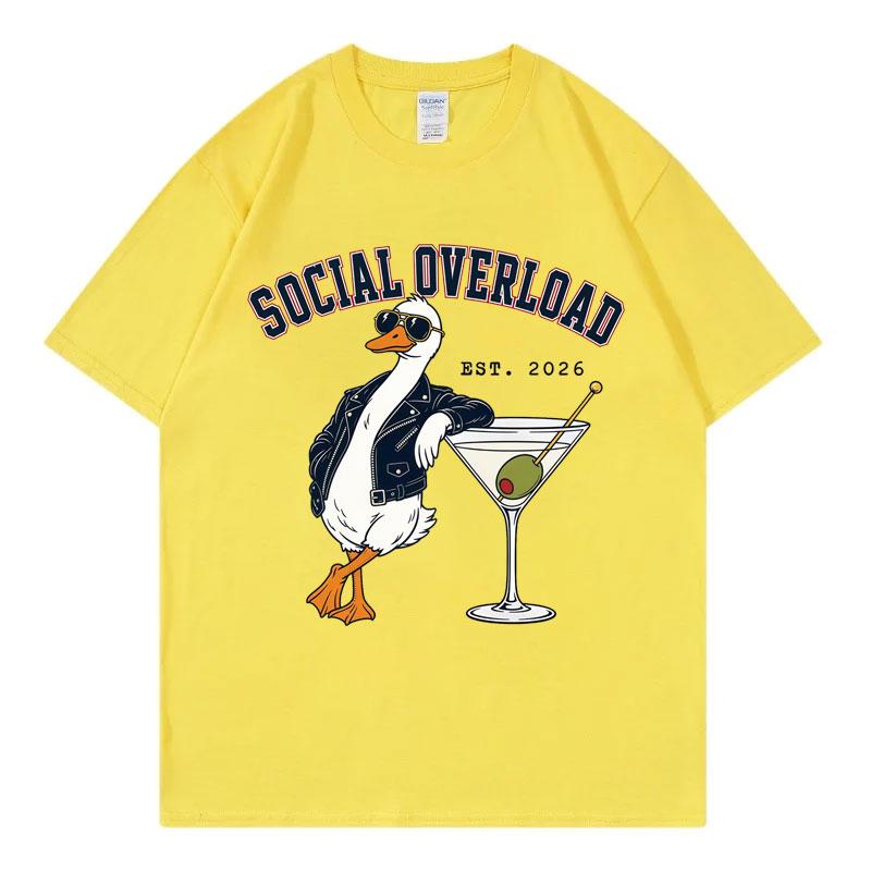 Social Overload Funny Goose Meme T-shirts High Street Fashion Trend Short Sleeve T Shirt Men Women Casual Cotton Summer T-shirt