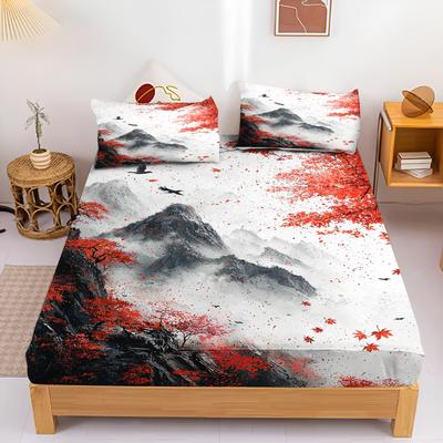 Ink Painting Cartoon Fitted Sheet Home Cover For Teenager Elastic Bedding Cute Digital Printing Sheets Bedding Children
