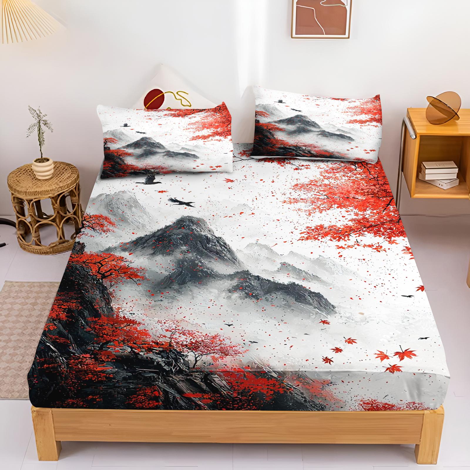 

Ink Painting Cartoon Fitted Sheet Home Cover For Teenager Elastic Bedding Cute Digital Printing Sheets Bedding Children 90x190cmx25cm