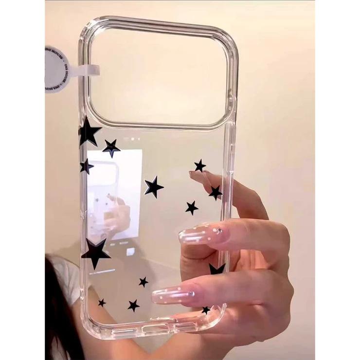 Sweet and Cool Black Stars Are Suitable for IP17Promax Mobile Phone Case Apple 16/15Pro Space Case 14 Transparent New Model.