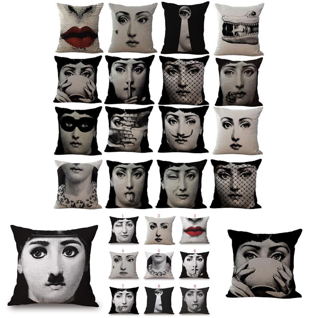 Unique Linen Vintage Piero Fornasetti Face Throw Pillow Case With Artistic Face Illustration