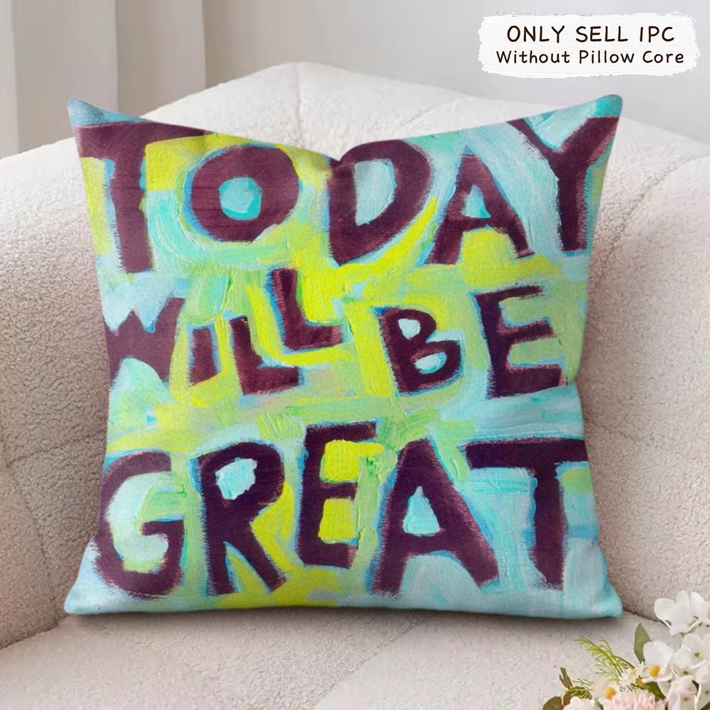 Creative Watercolor Words Cushion Cover Soft Plush Fabric DoubleSided Printed Cushion Covers for All Seasons Modern Home Decor