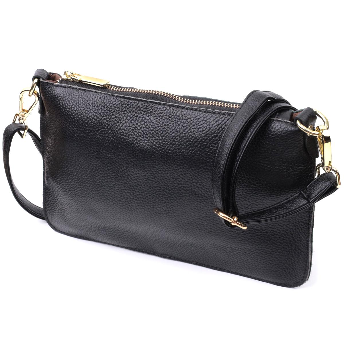 

Жіноча сумка-клатч в класичному кольорі з двома ременями з натуральної шкіри Vintage 22649 Чорна чорний