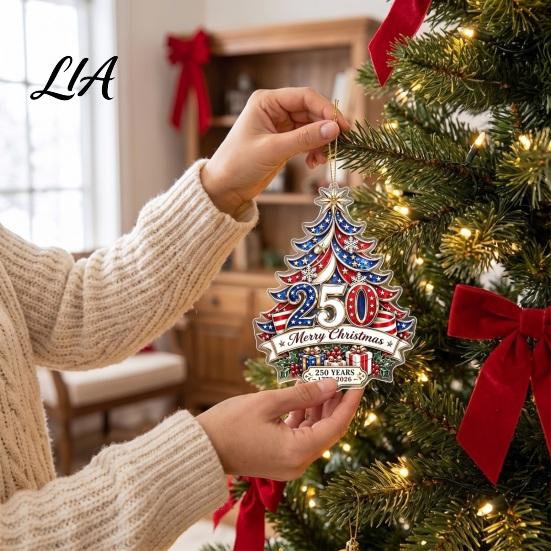 Retro Style Xmas Tree Hangings 250th Anniversary Christmas Ornament, 2D Acrylic Hanging Decoration, 1776-2026 Commemorative Pendants 250 Years