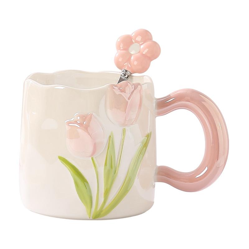 High-Value Hand-Painted Tulip Water Cup Mug Cup Ceramic Bridesmaid Souvenir Opening Event To Send Customers