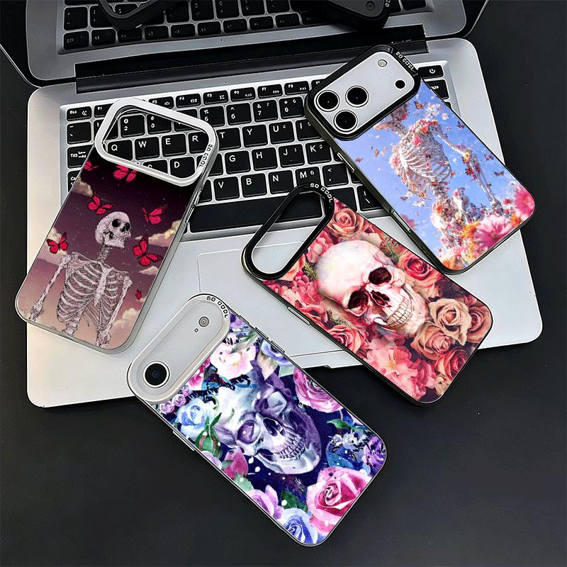 Floral Skull Flower Skeleton Soft Phone Case for iPhone 15 16 17 Pro Max 17Air 16E 14 Plus 13 12 Mini Shockproof Cover Back Shel