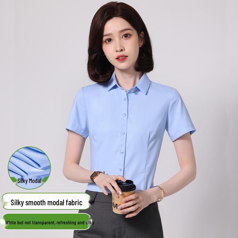 Women's Long Sleeve Professional White Stretch Shirt for College Students and Teachers