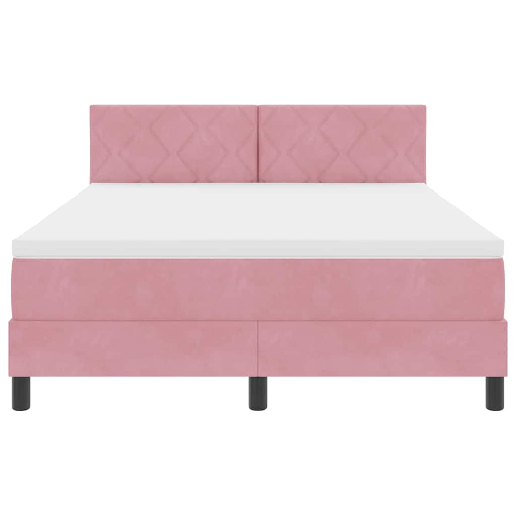 LED Box Spring Bed with LED Light Strips Pink 140 x 200 cm Velvet