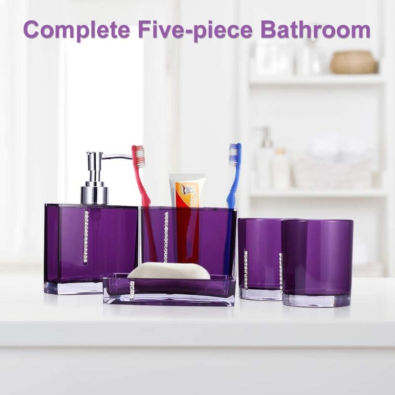 5-teiliges Acryl Badezimmer Organizer Set einschließlich Seifenspender, Zahnbürstenhalter, Becher, Tasse, Luxus Waschtischzubehör