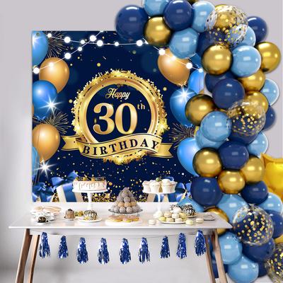 Blue Gold Balloon Garland Arch Background Kit Happy 30 40 50 Years Old Birthday Party Decorations Adult Birthday Party Supplies