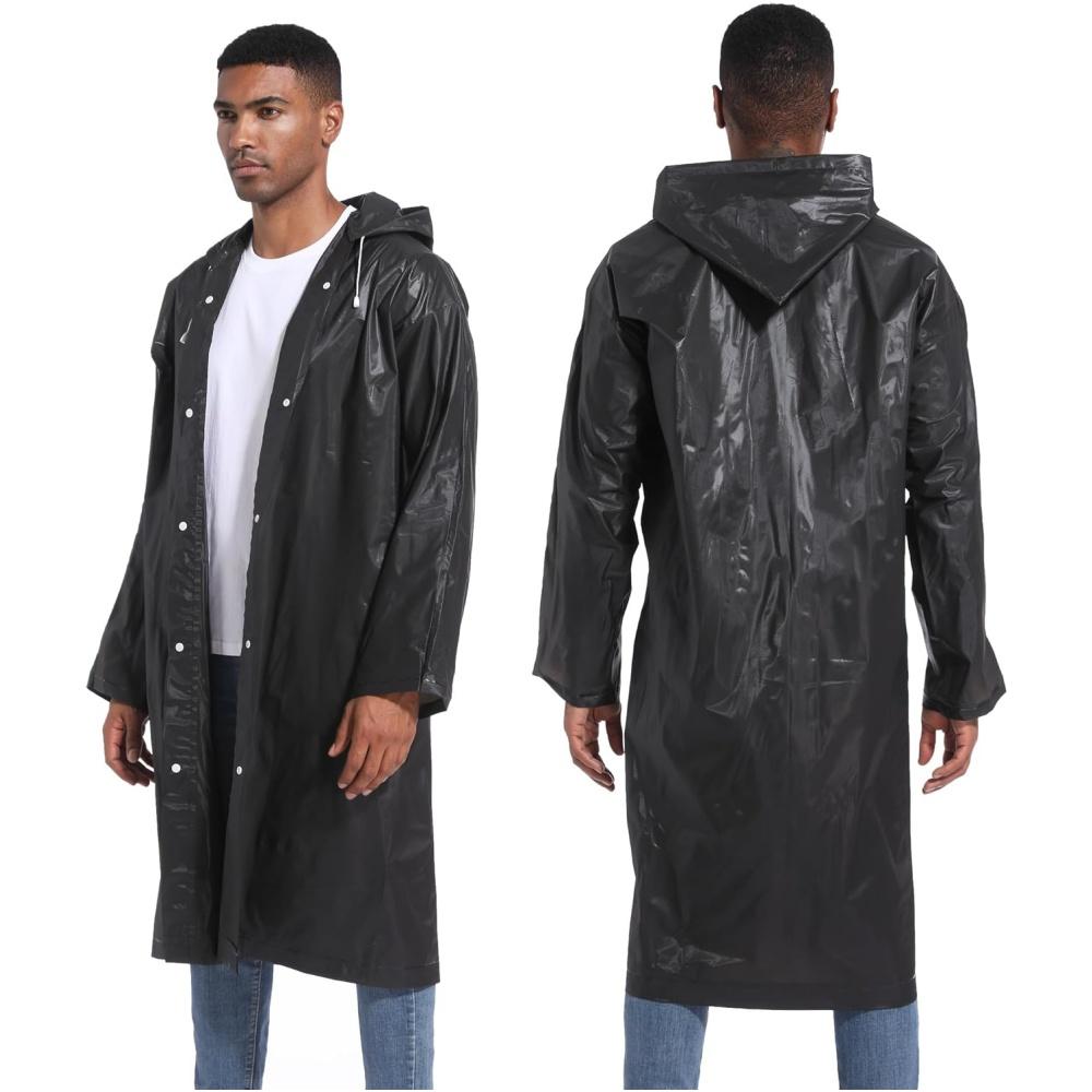 2 Poncho Antipioggia Unisex EVA Per Adulti: Impermeabile Leggero Con Cappuccio E Coulisse (Lunghezza 100cm, Colori Vari)