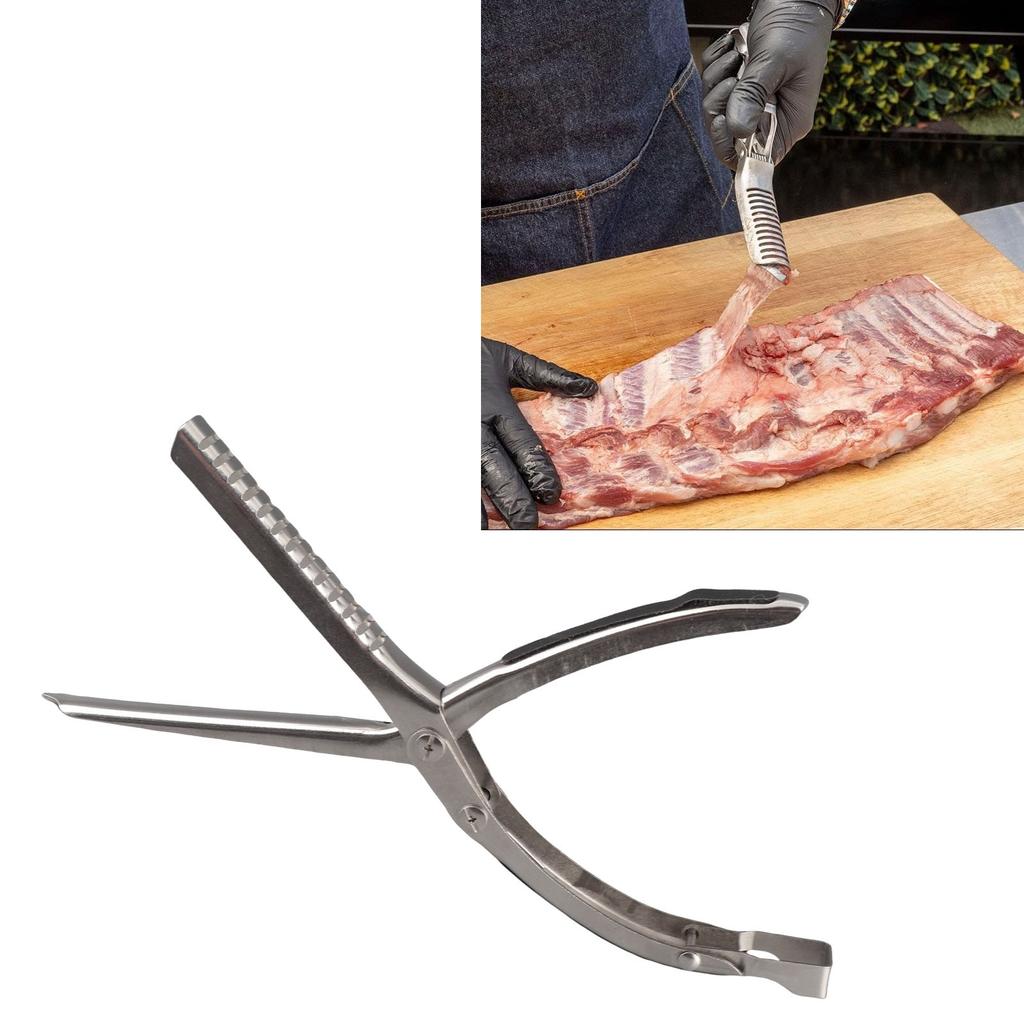 Rib Prep Tool, Stainless Steel Rib Membrane Remover Tool with Arc Clamp Non Slip Grip for Kitchen Gadget BBQ Preparation