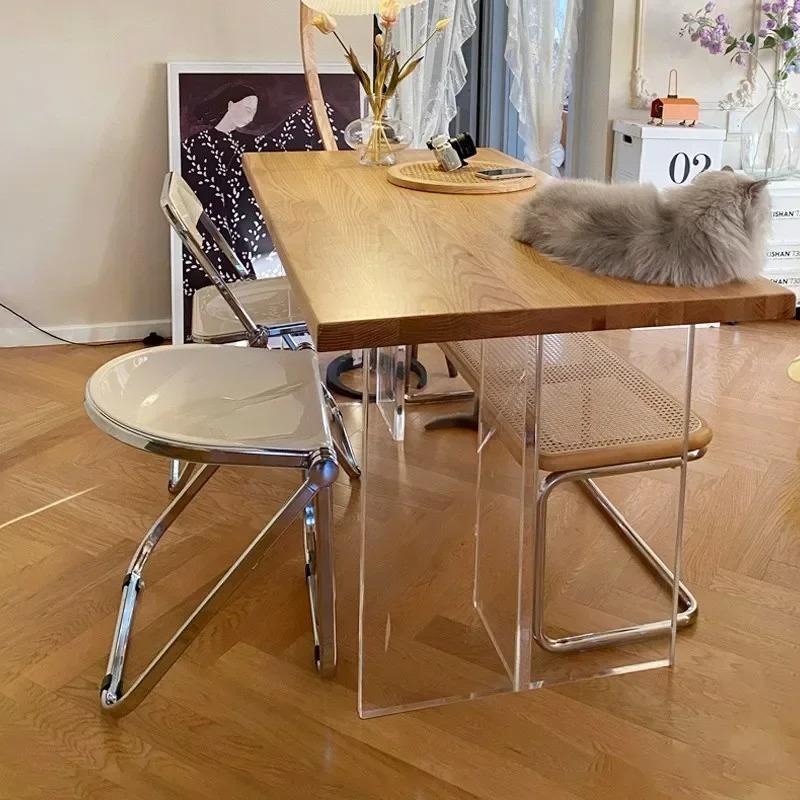 Foldable Acrylic Transparent Chair with Sturdy Metal Legs Perfect for Dining Office Coffee Shop Makeup Stool Light Luxury Style