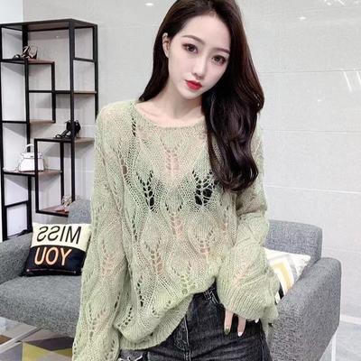 Ausgehöhlter Pullover aus Mohair in koreanischer Version für Damen, lockerer und vielseitiger Strickpullover im dünnen Stil mit äußerer Schicht