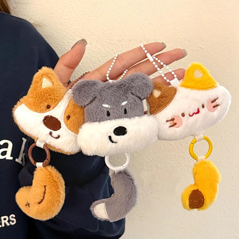 Cartoon Plush Animal Cat Dog Cute Little Tail Pendant Keychain Backpack Hanging Decoration Ornament Couple Friends Gift