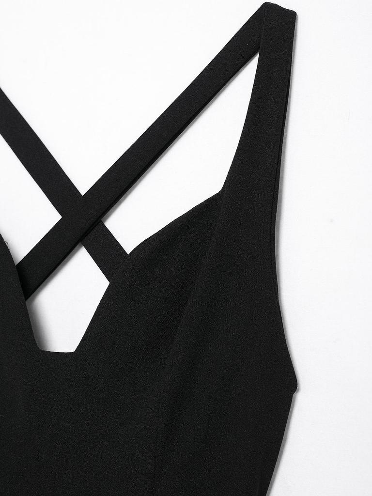 2025 Spring Women's European & American Style Slimming Sleeveless Solid Color Crossover Vest Dress