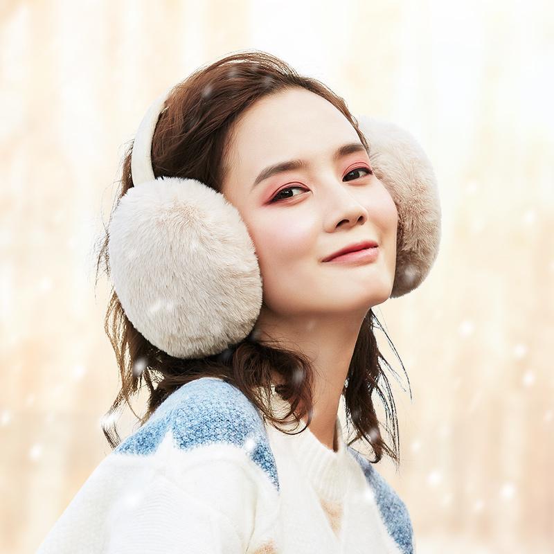 

DEZ22 Ear Muffs Soft Plush+PP Cotton+Flexible Headband Ear Warmer Winter Outdoor Earmuff for Students Girls Beige