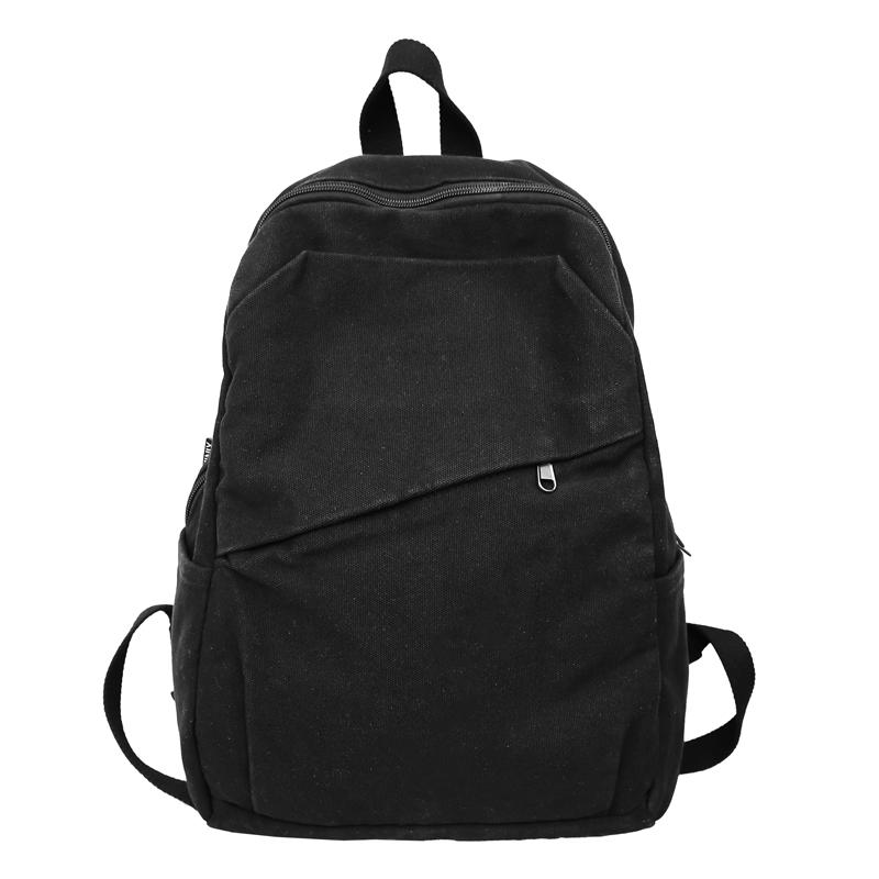 Canvas Backpack Women's Large Capacity Solid Color Student Schoolbag Men Travel Backpack