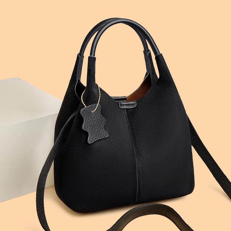 Women Faux Suede Top-Handle Bucket Bag Luxury Designer Handbag Solid Color Ladies Shoulder Crossbody Bag And Purse Commuting Sac