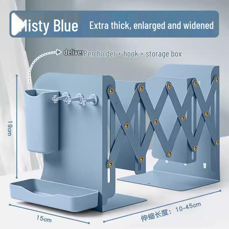 Telescopic Metal Book Stand with Pencil Case for Office Desktop Storage