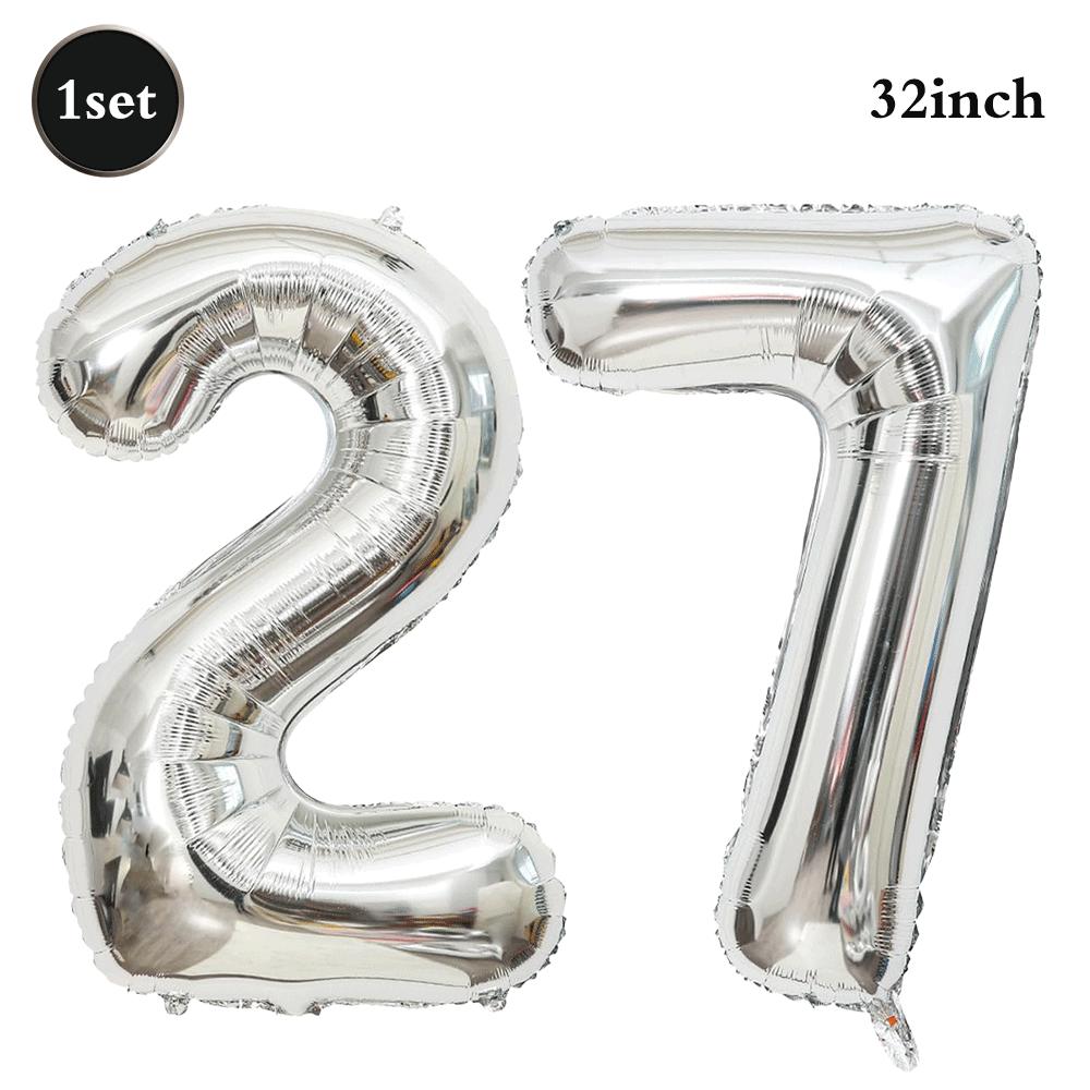 32inch Silver Number Foil Balloons Large Digit 0-9 Helium Globos Happy Birthday Party Decor Wedding Anniversary Graduation 2026