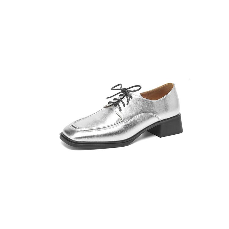 

Мода НОВЫЕ Весенне-Осенние Женские Туфли Квадратный Носок Женские Лоферы Массивный Каблук Обувь Спилок Обувь для Женщин Ретро Шнуровка Женские Туфли-Лодочки 40 серебряный