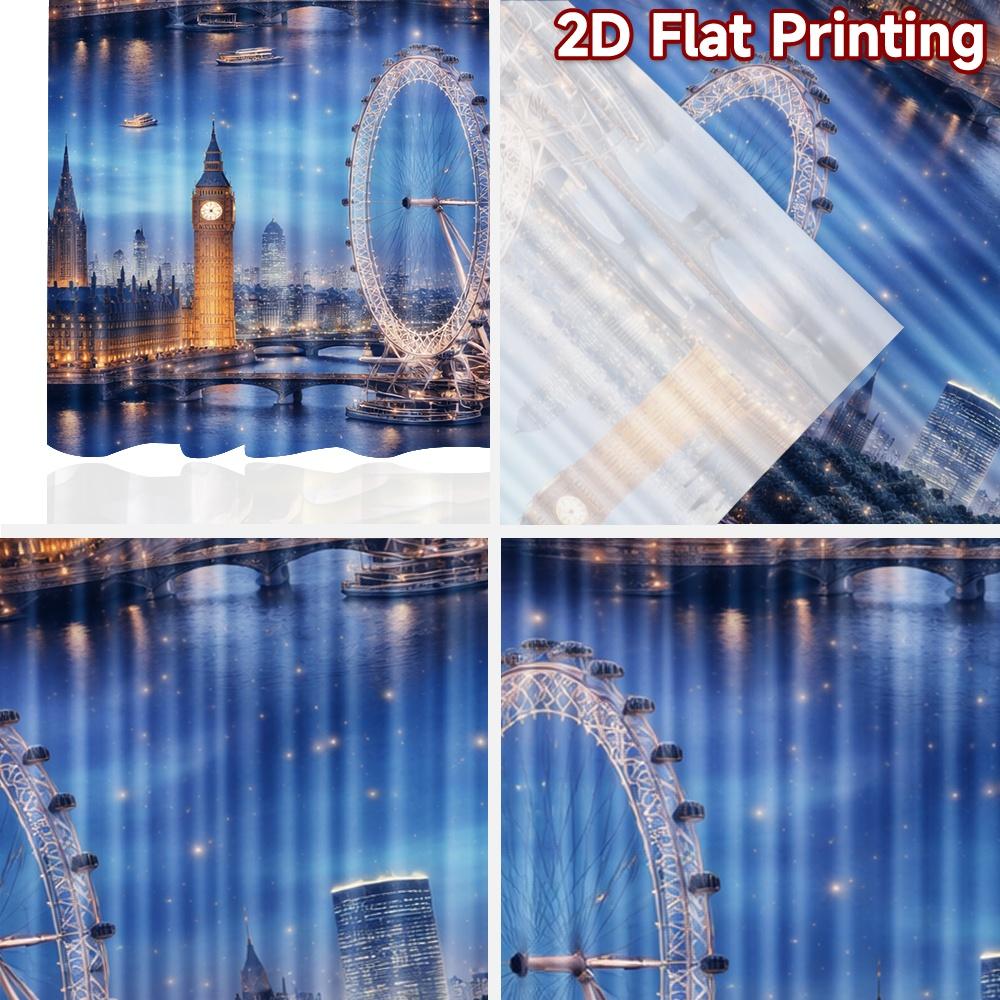 2D Flat Printing 2pcs Curtain Curtain London Night Skyline Digital Printed Polyester Drapes Family Party Decoration for Holiday