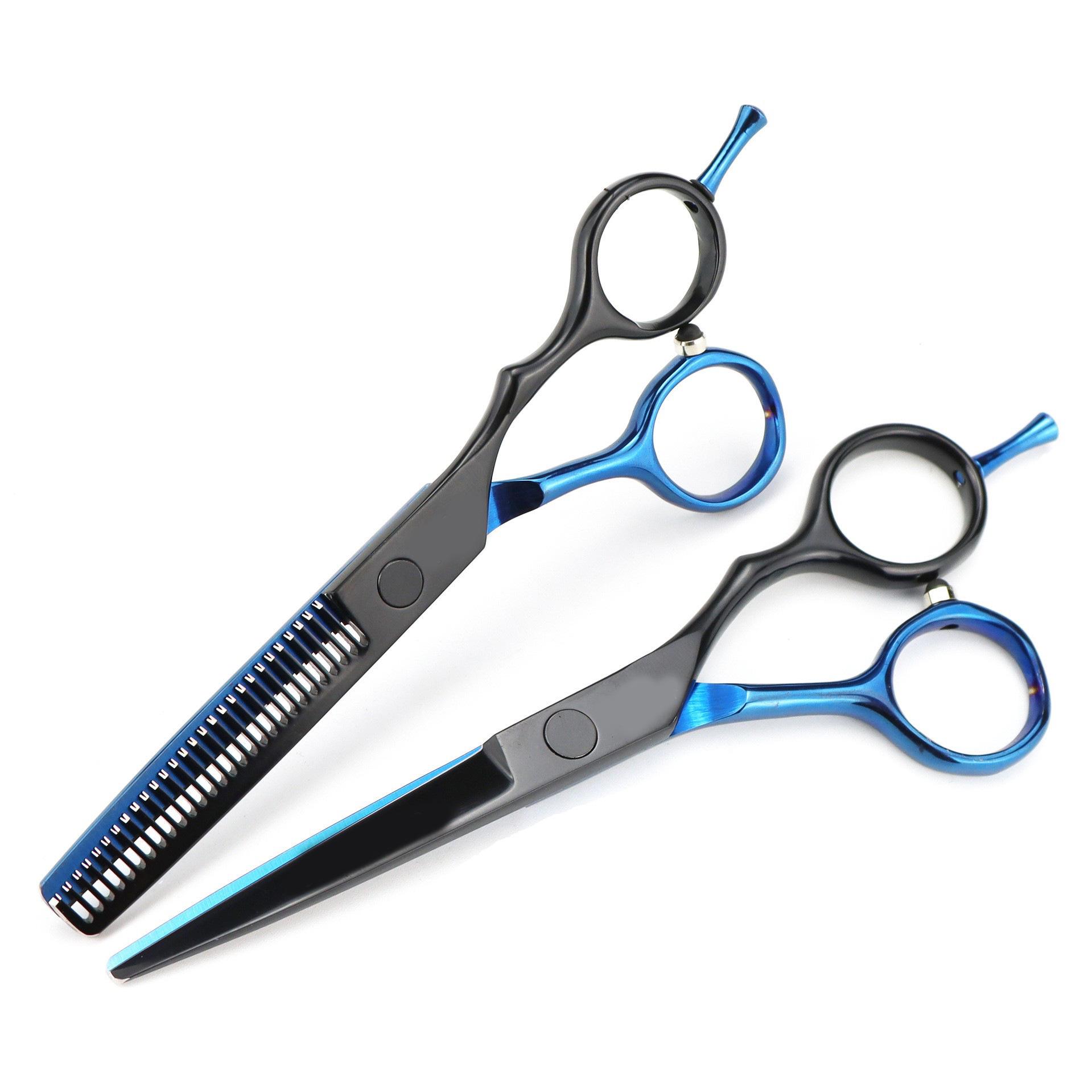5.5  Black Gold Bao Hairdressing Scissors - Straight Shears, Bang Trimmer, Thinning Scissors - Half-Handle Blue Thinning Shears