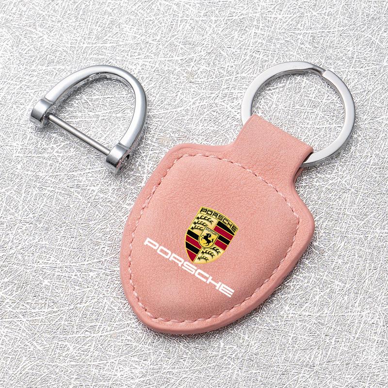 For Porsche 918 911 718 Taycan Panamera Cayenne Boxster Cayman Suede Car Emblem Key Chain Ring Holder Car Keychain Accessories