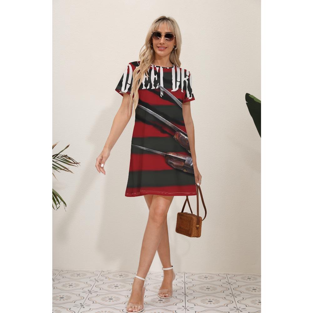 2026 Summer New Style Ladies Elegant Fashion Casual Printed Dress Slim Short-sleeved Round Neck Mini Office Dress Ladies