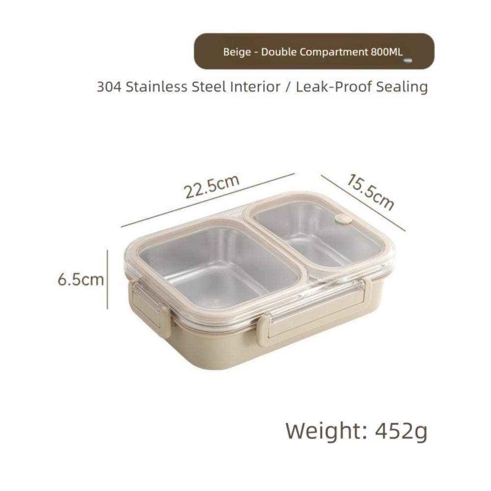 

Разделенный ланч-бокс бенто из нержавеющей стали, контейнер для хранения еды, прямоугольный ланч-бокс, школа/офис Beige 2 Gird