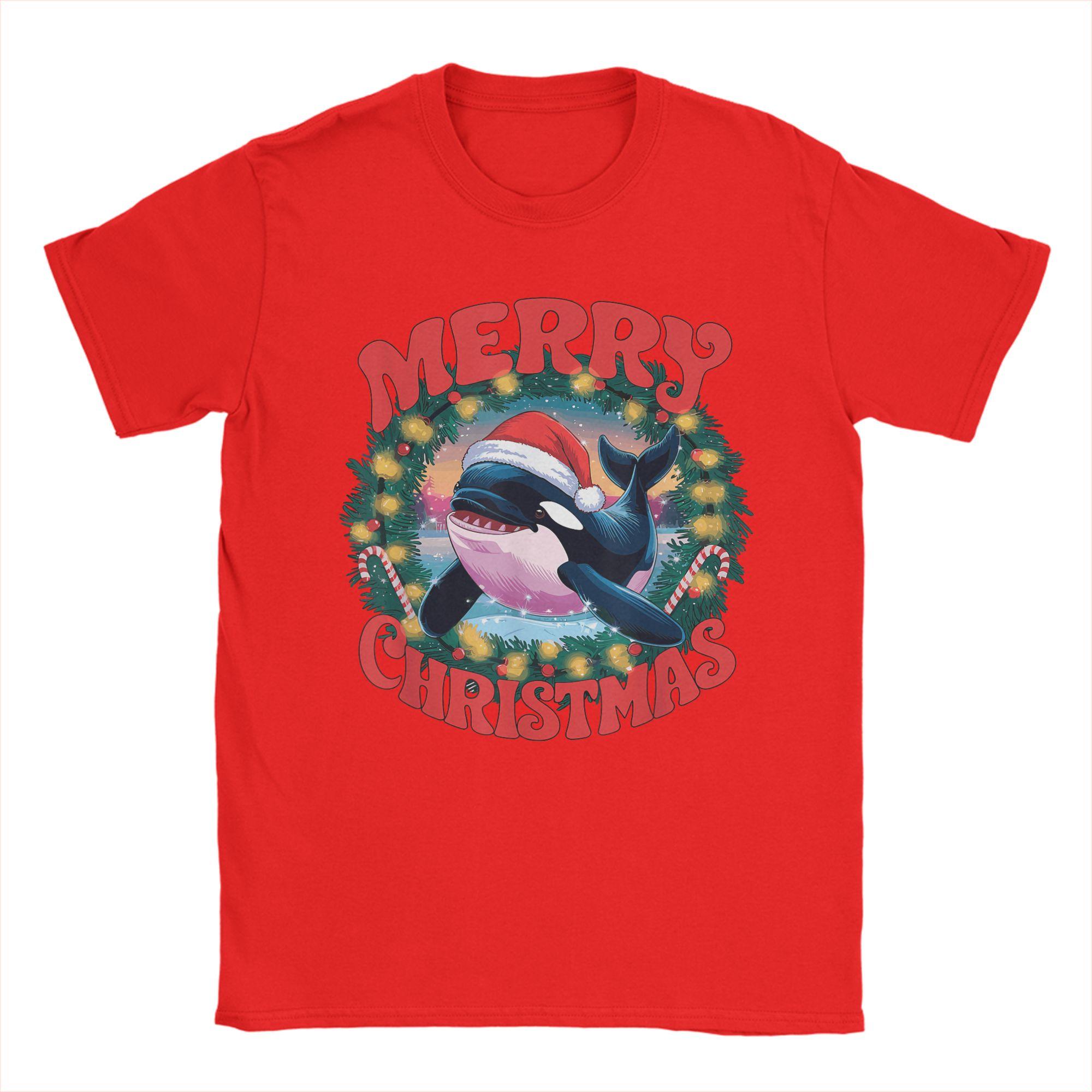 Мужская футболка Merry Christmas Orca Санта-Клаус Магические футболки Модные Летняя футболка Смешная Повседневная 100% Хлопок Одежда Подарок S