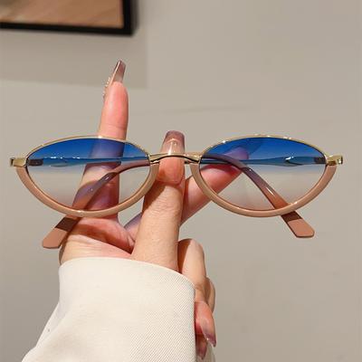 Oval Vintage Sunglasses Women Stylish Gradient Multi-color Casual Decor Shades  New Trendy Brand Design Sun Glasses