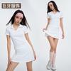 Womens Quick-Dry Polo-Neck Short Sleeve Top Tennis Skirt Set Yoga Fitness Workout